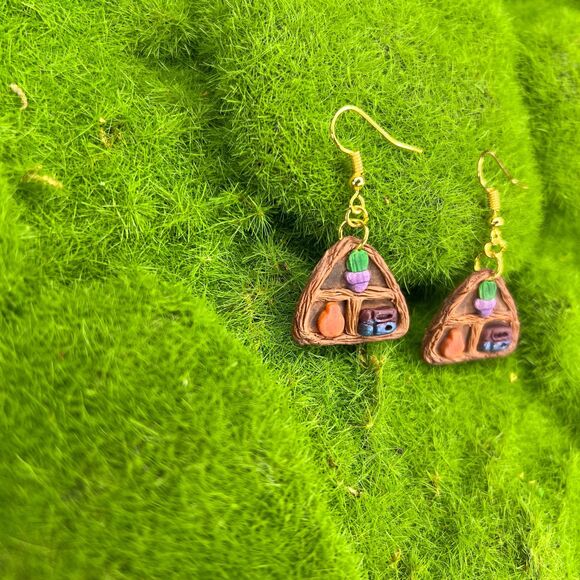 Little Shelf Polymer Clay Hypoallergenic Silver Tone Handmade Dangle Earrings - Picture 4 of 10